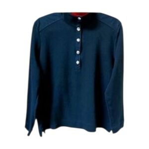KAREN SCOTT SPORT black ribbed longsleeve button front shirt.
